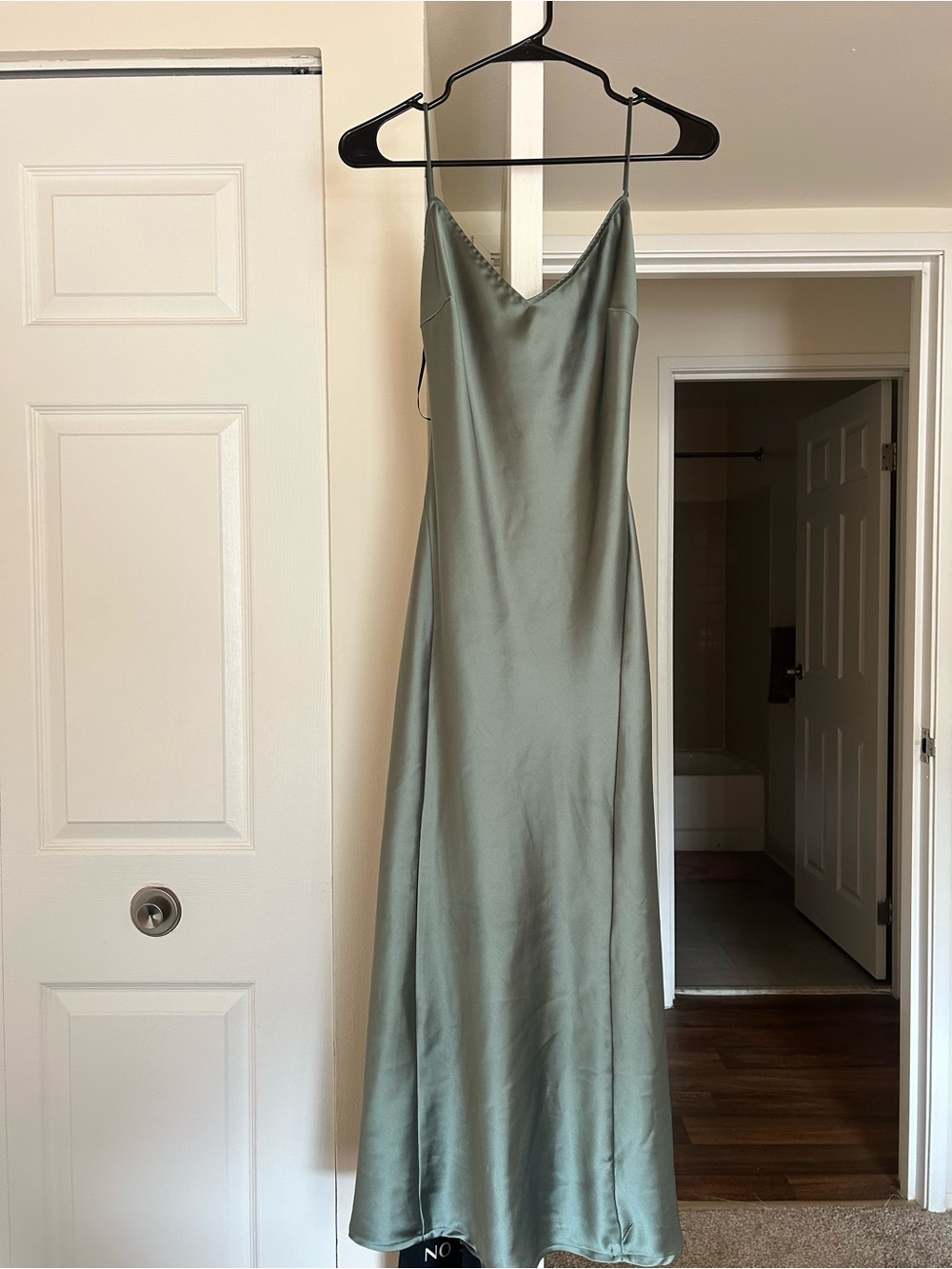 Lulu's Satin Slip Maxi Dress in Sage